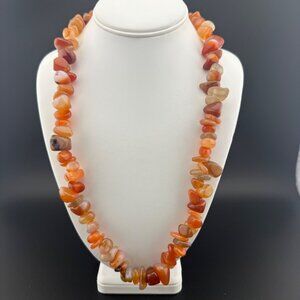 Carnelian Chunky‎ Beaded Necklace Polished Semiprecious Gemstone Orange Gradient